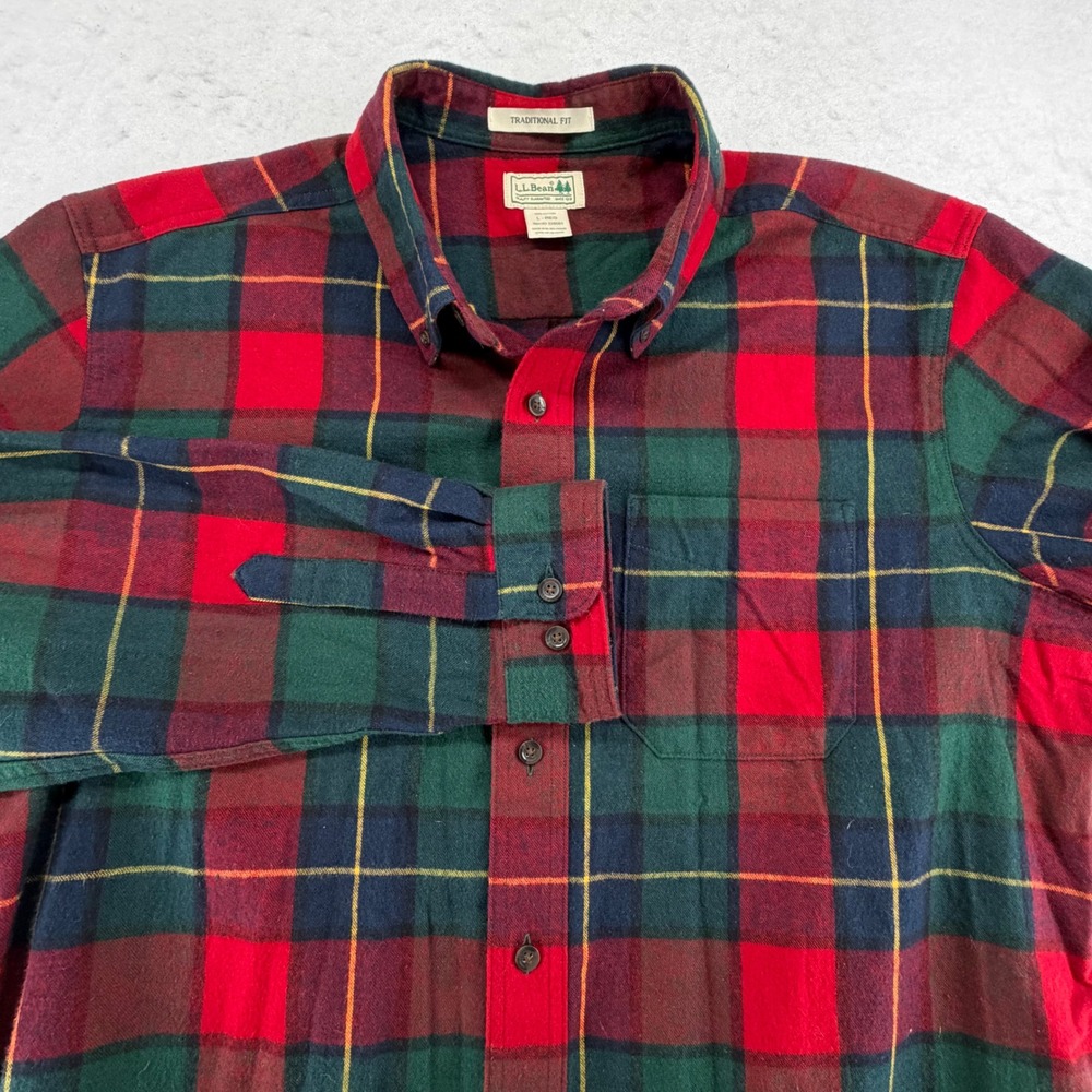 L.L. Bean Flannel Button Down Shirt 100% Cotton Traditional Fit Mens Large Plaid
